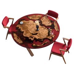 Table de salle à manger ronde en bois de châtaignier avec résine époxy - Table en bois sur mesure
