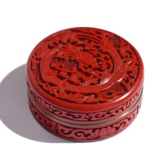 Round Chinese cinnabar box with enameled interior, c. 1950