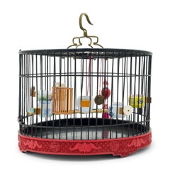 Round Chinese Cinnabar Lacquer Birdcage, circa 1900