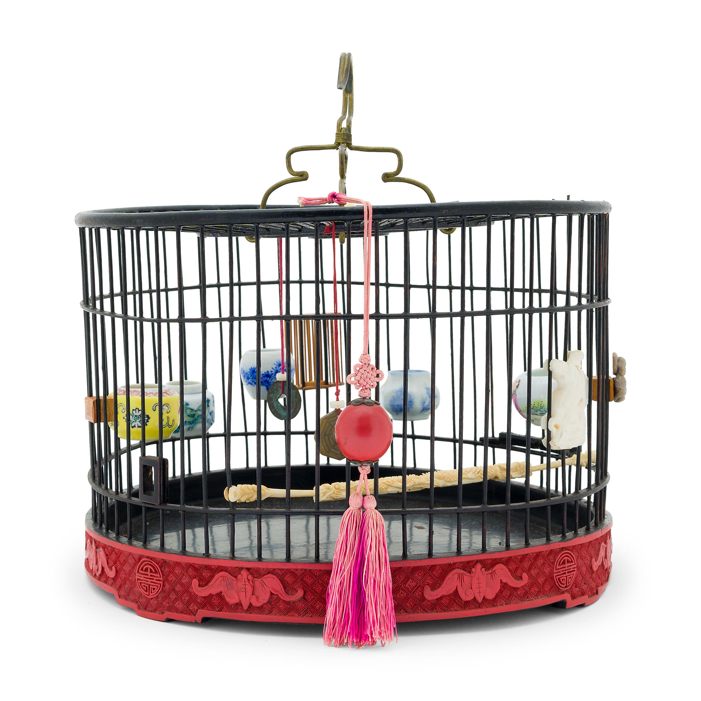 Qing Round Chinese Cinnabar Lacquer Birdcage, circa 1900