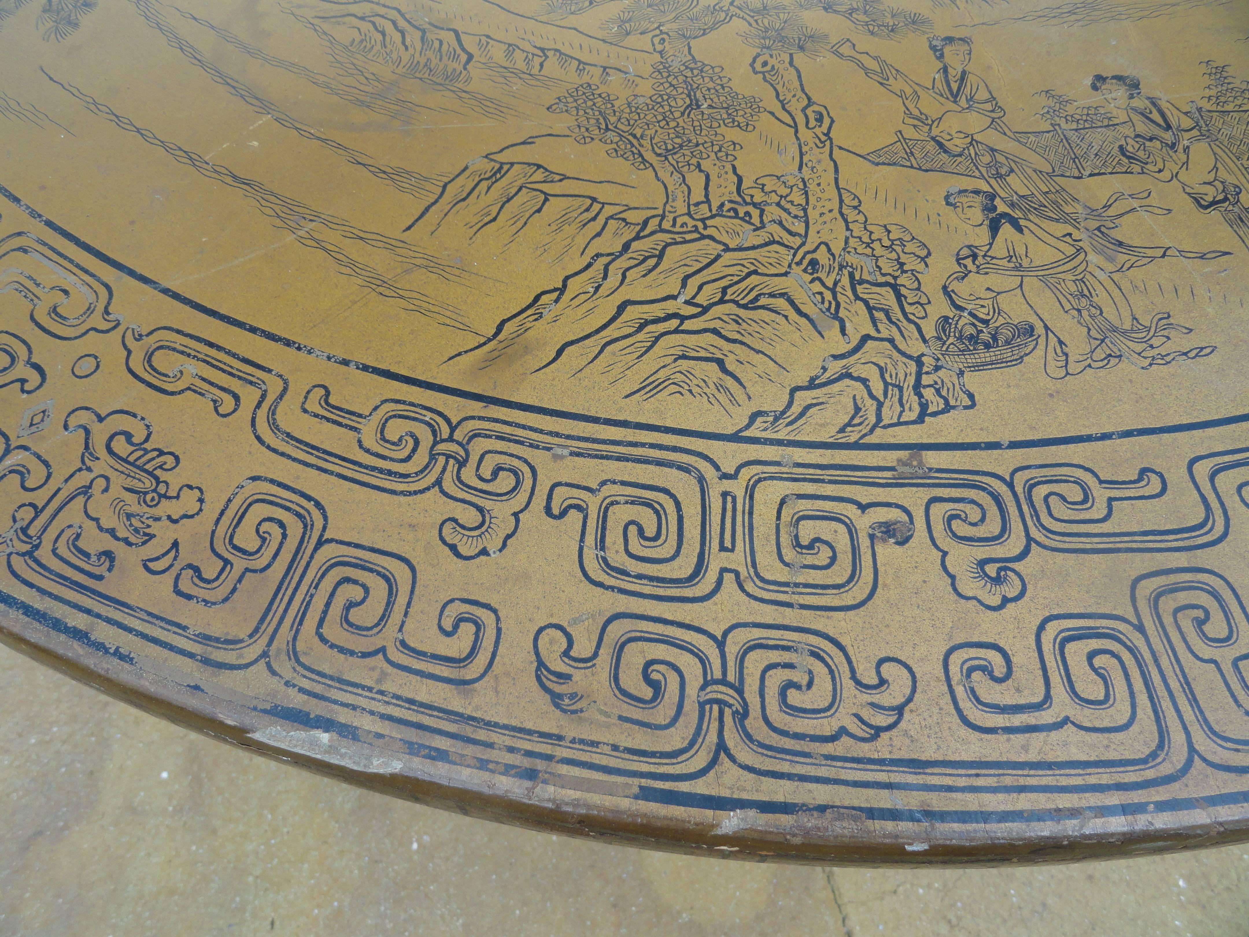 Round Chinese Painted Table In Fair Condition For Sale In West Palm Beach, FL
