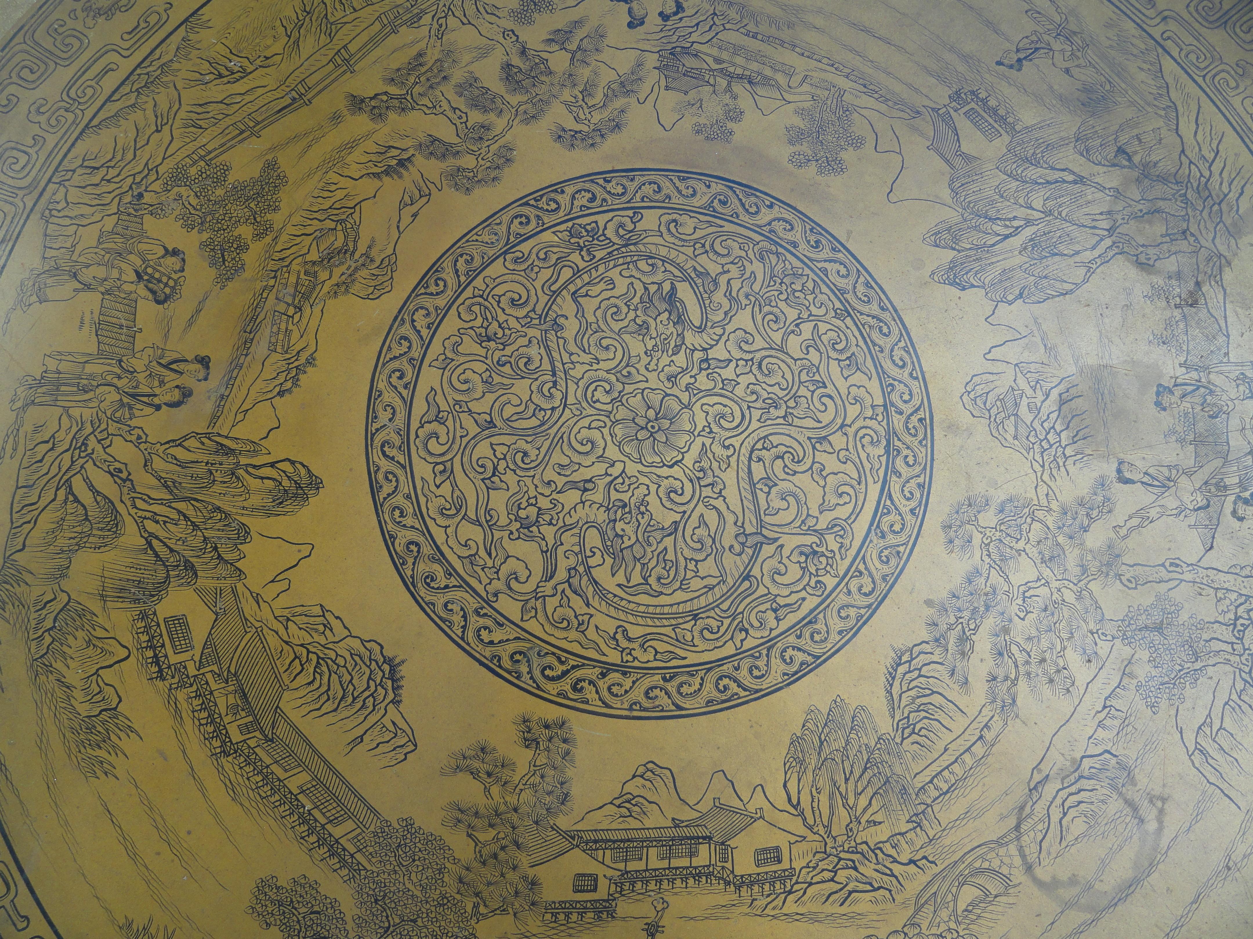 Acrylic Round Chinese Painted Table For Sale