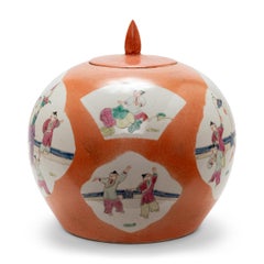 Round Chinese Persimmon Orange Jar, c. 1900