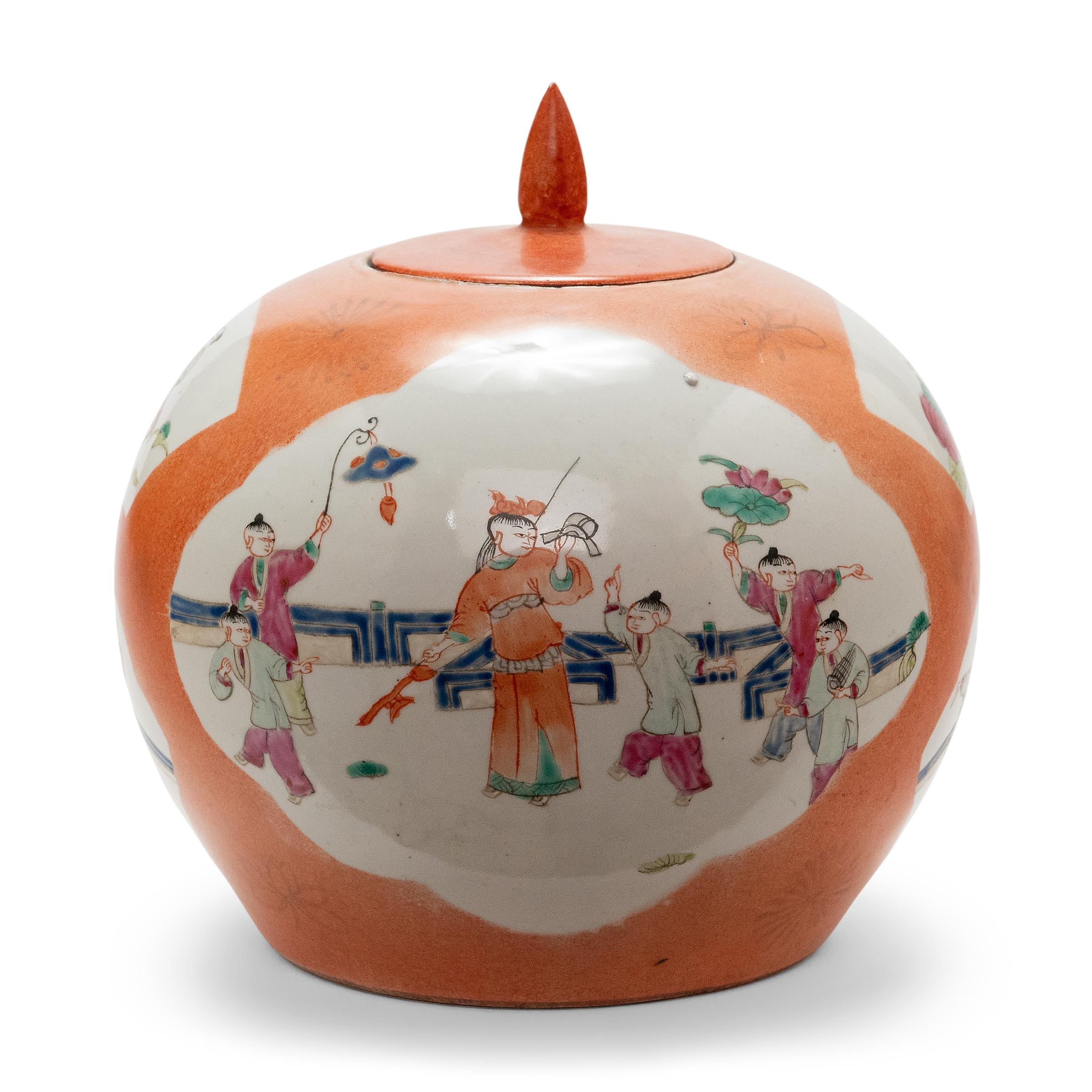 Chinese Export Round Chinese Persimmon Orange Jar, c. 1900