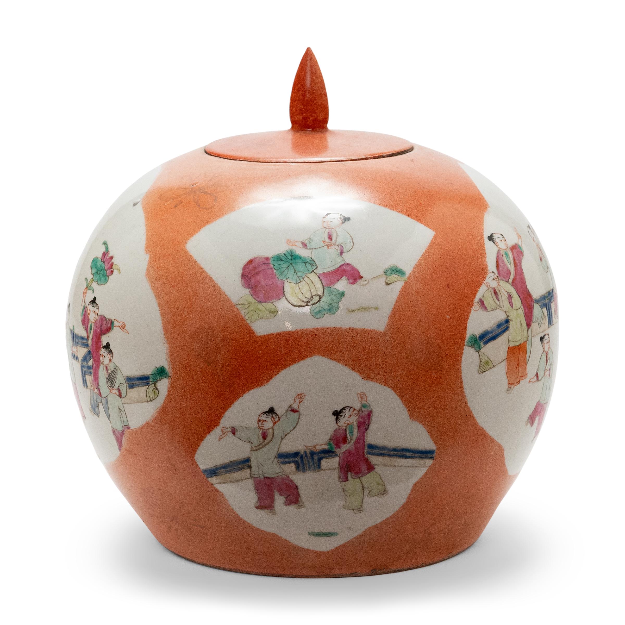 Glazed Round Chinese Persimmon Orange Jar, c. 1900