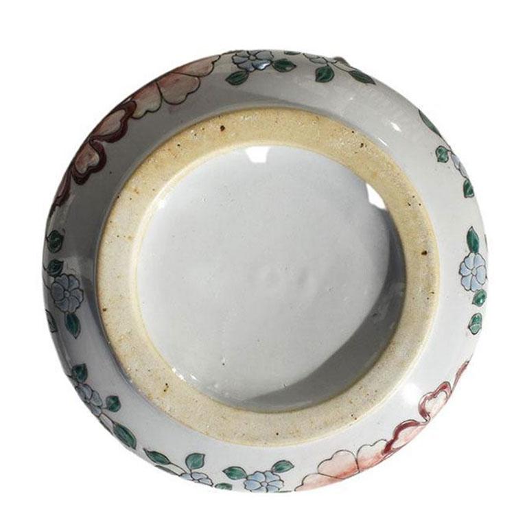 Round Chinoiserie Ceramic Floral Motif Box with Lid 1