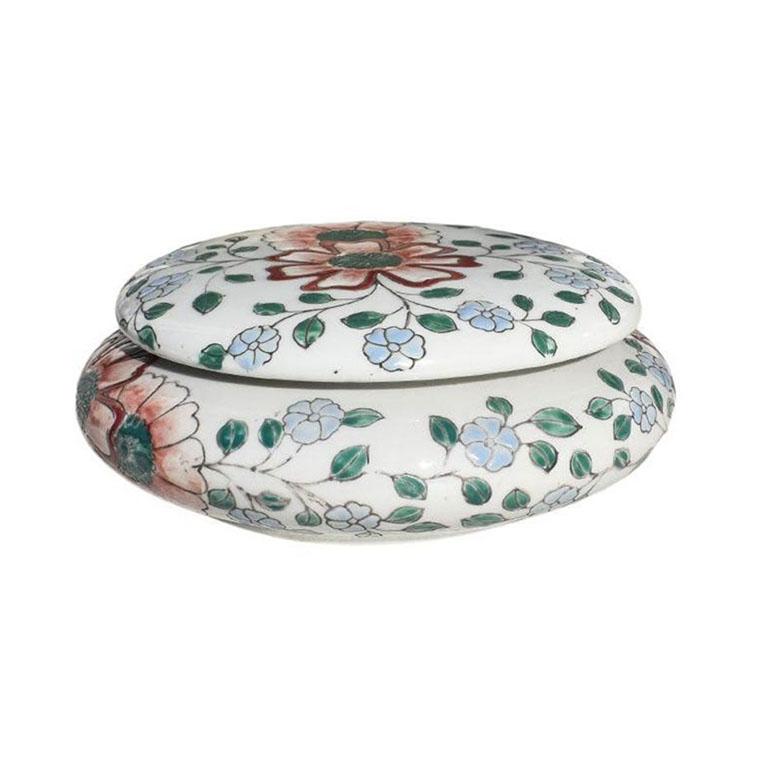 Round Chinoiserie Ceramic Floral Motif Box with Lid 2