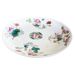 Round Chinoiserie Decorative Trinket Dish in Pink and Green Floral Motif