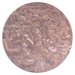 Round Chinoiserie Rug Modern Hand Knotted Wool Silk, Tempest Bronze, in Stock
