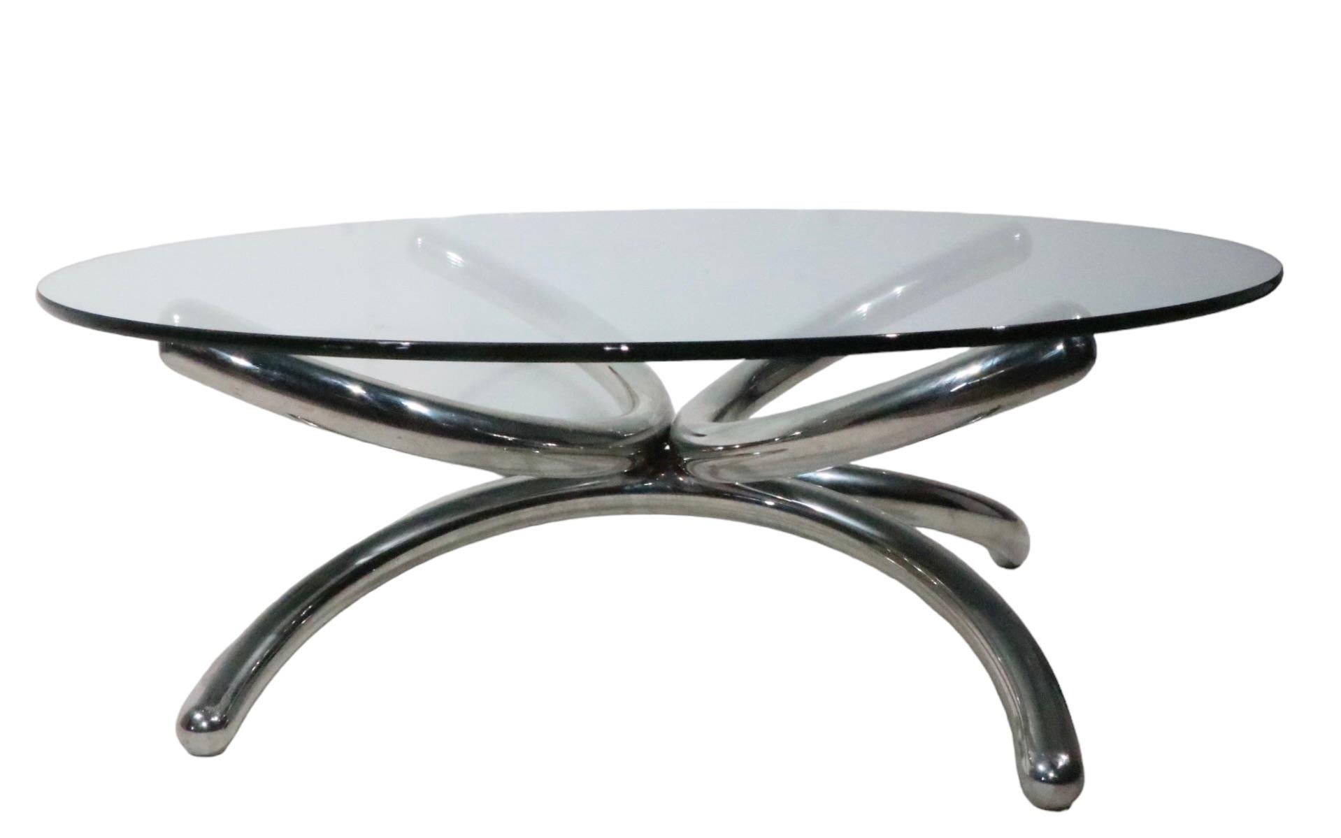  Round Chrome and Glass Coffee Cocktail Table c 1960/70s possibly Paul Tuttle  For Sale 4