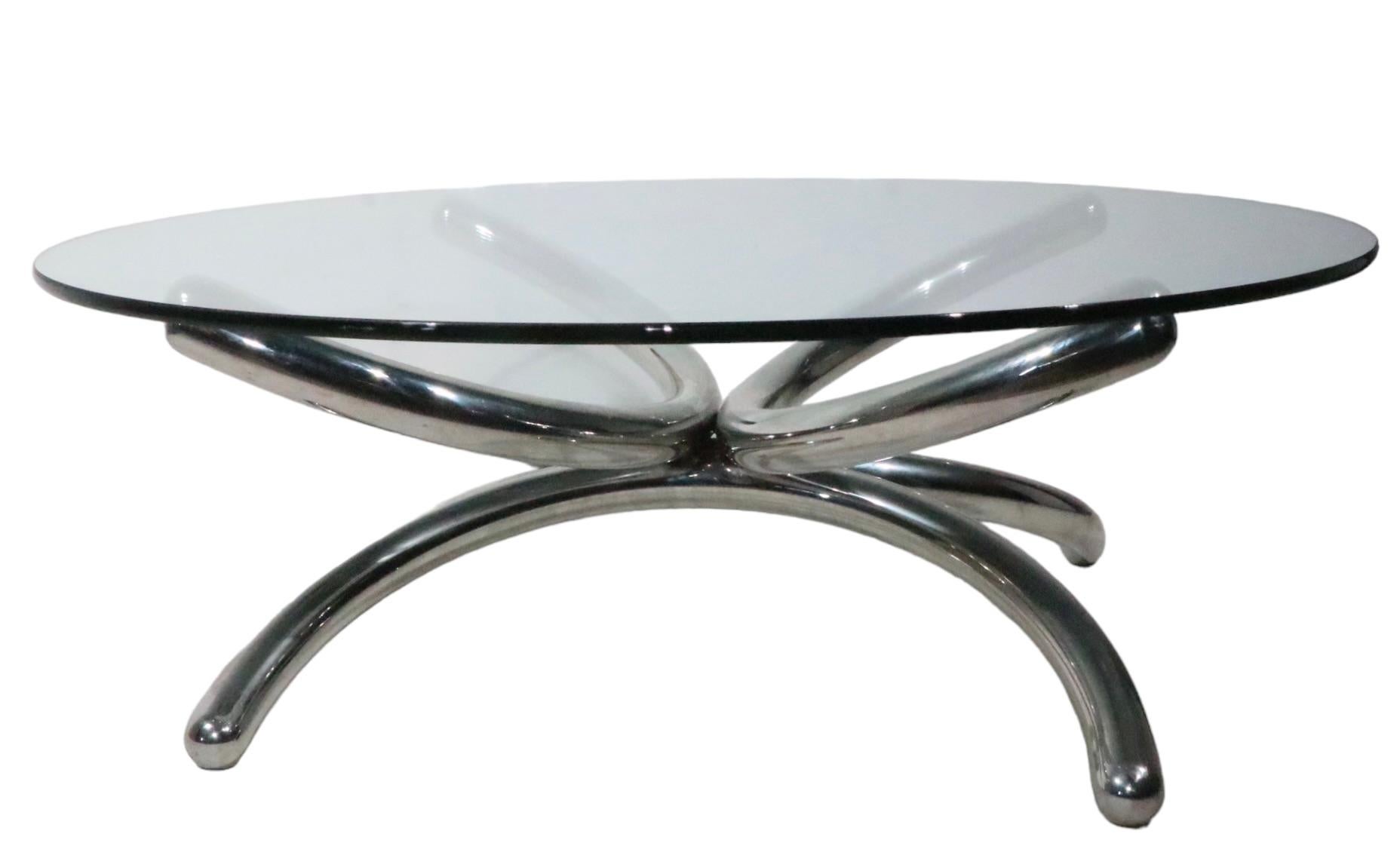  Round Chrome and Glass Coffee Cocktail Table c 1960/70s possibly Paul Tuttle  For Sale 7