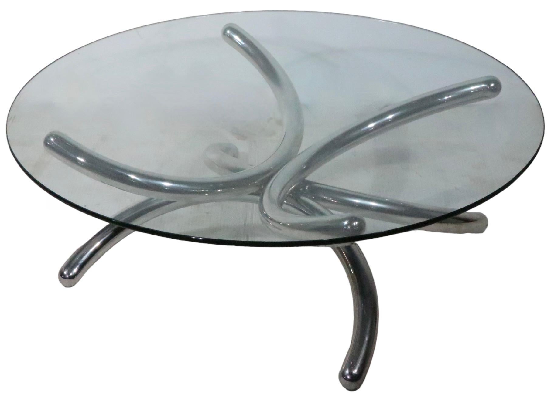  Round Chrome and Glass Coffee Cocktail Table c 1960/70s possibly Paul Tuttle  For Sale 8