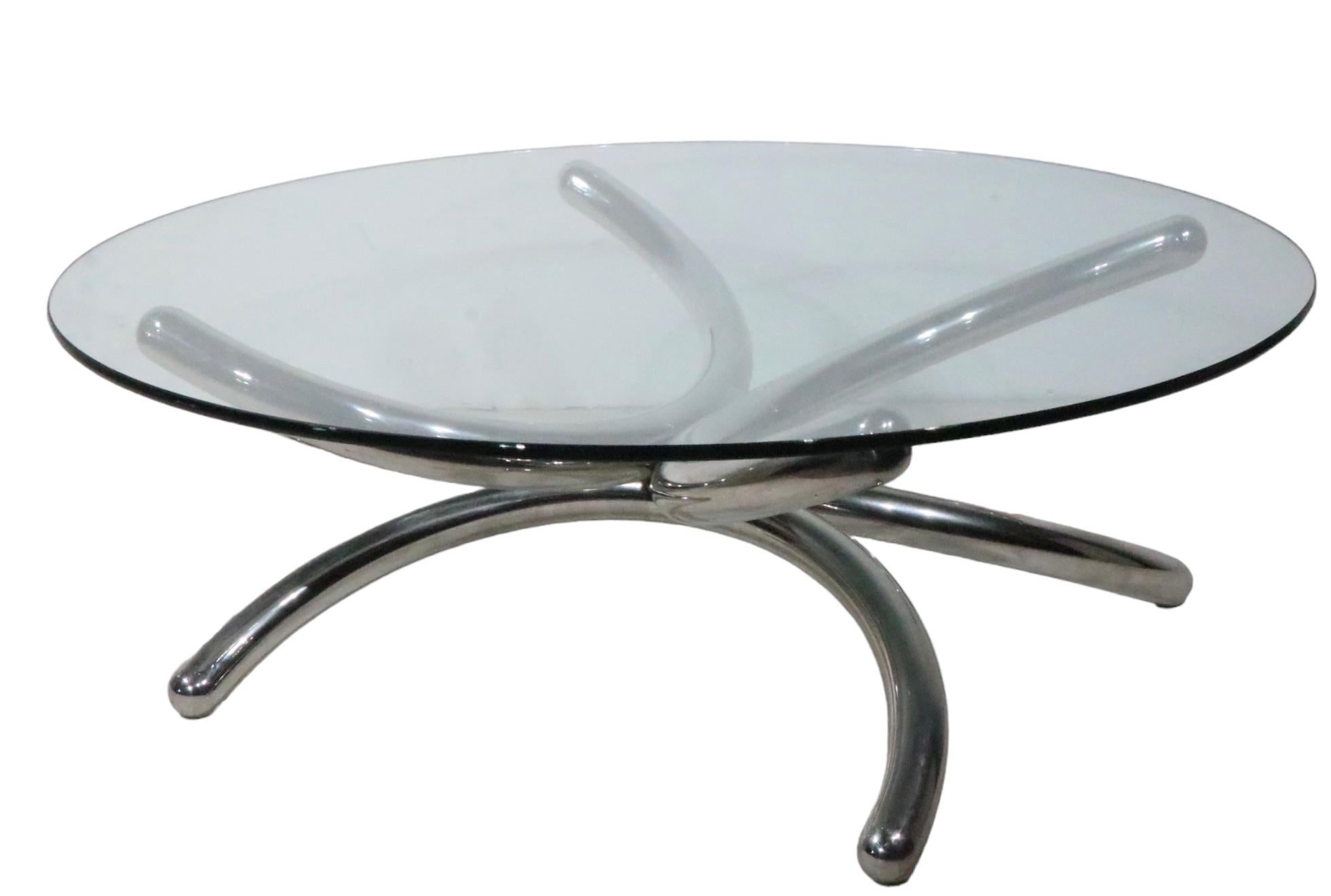  Round Chrome and Glass Coffee Cocktail Table c 1960/70s possibly Paul Tuttle  For Sale 9