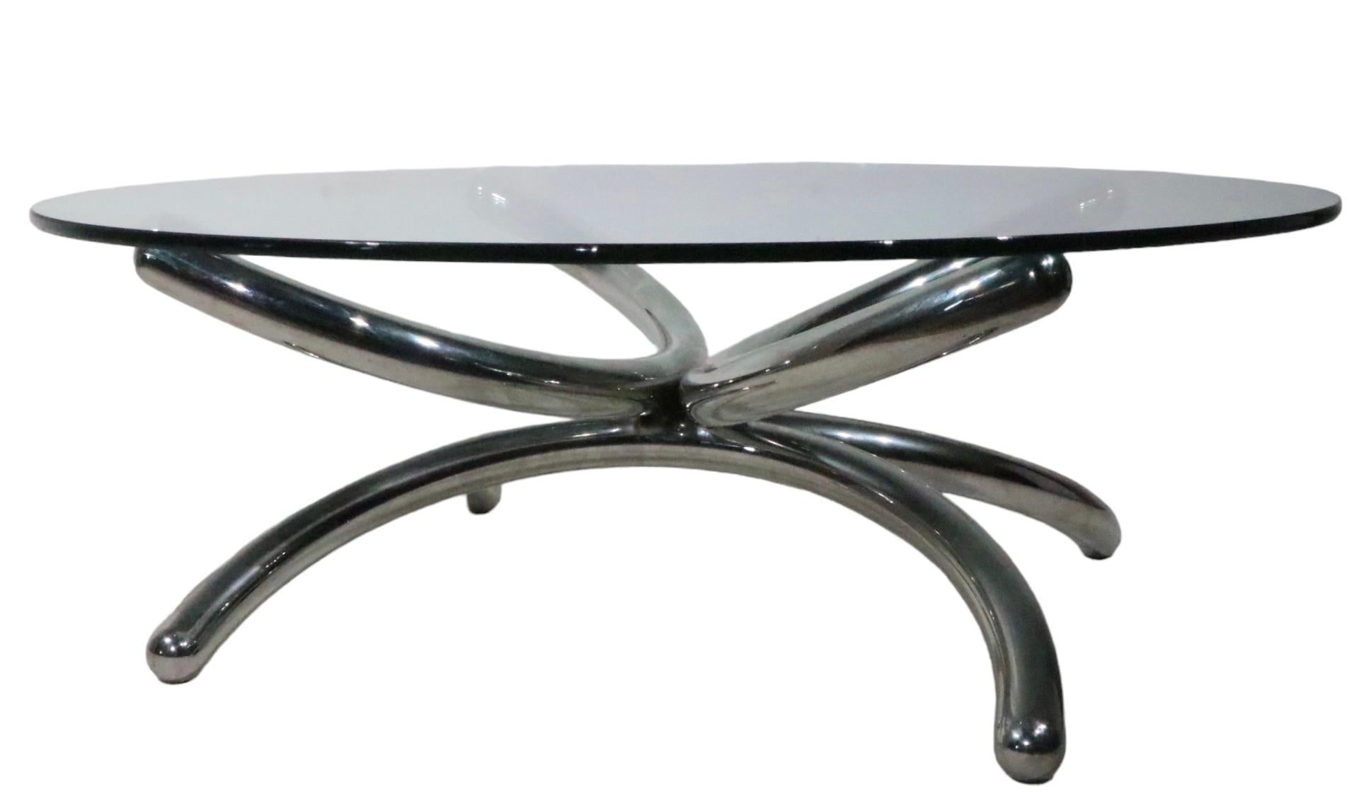  Round Chrome and Glass Coffee Cocktail Table c 1960/70s possibly Paul Tuttle  For Sale 11