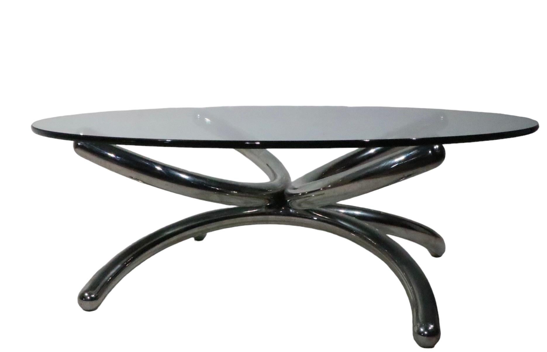  Round Chrome and Glass Coffee Cocktail Table c 1960/70s possibly Paul Tuttle  For Sale 12