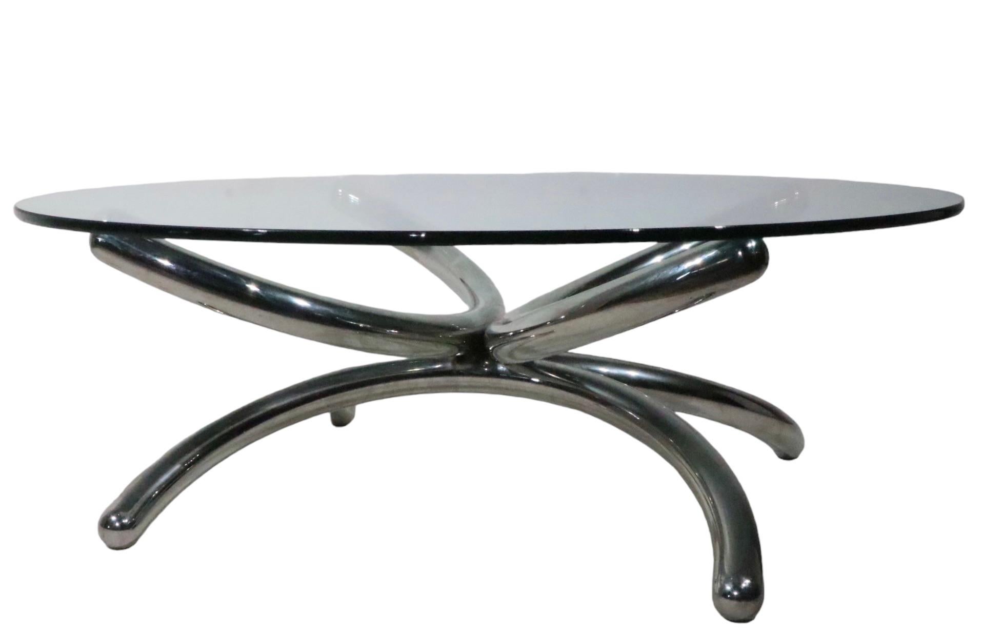 20th Century  Round Chrome and Glass Coffee Cocktail Table c 1960/70s possibly Paul Tuttle  For Sale