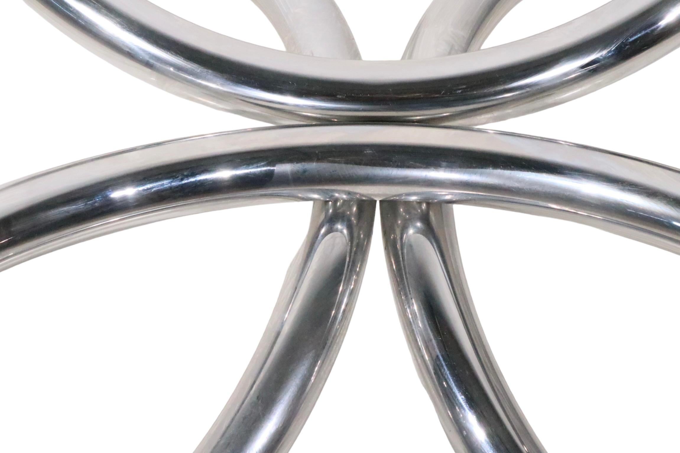  Round Chrome and Glass Coffee Cocktail Table c 1960/70s possibly Paul Tuttle  For Sale 1