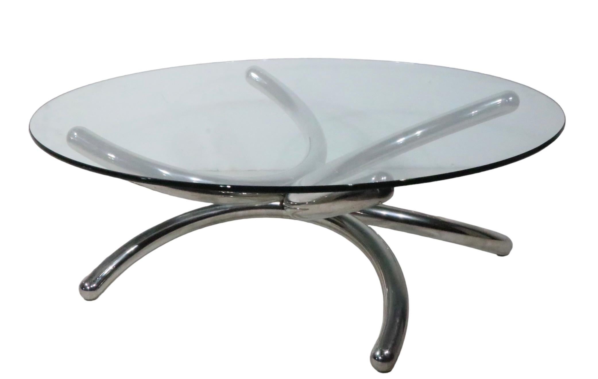  Round Chrome and Glass Coffee Cocktail Table c 1960/70s possibly Paul Tuttle  For Sale 2