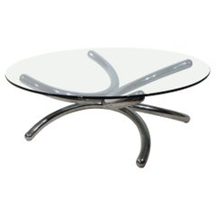 Round Chrome and Glass Coffee Cocktail Table c 1960/70s possibly Paul Tuttle