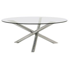 Round Chrome and Glass X-Base Coffee Table, 1960s
