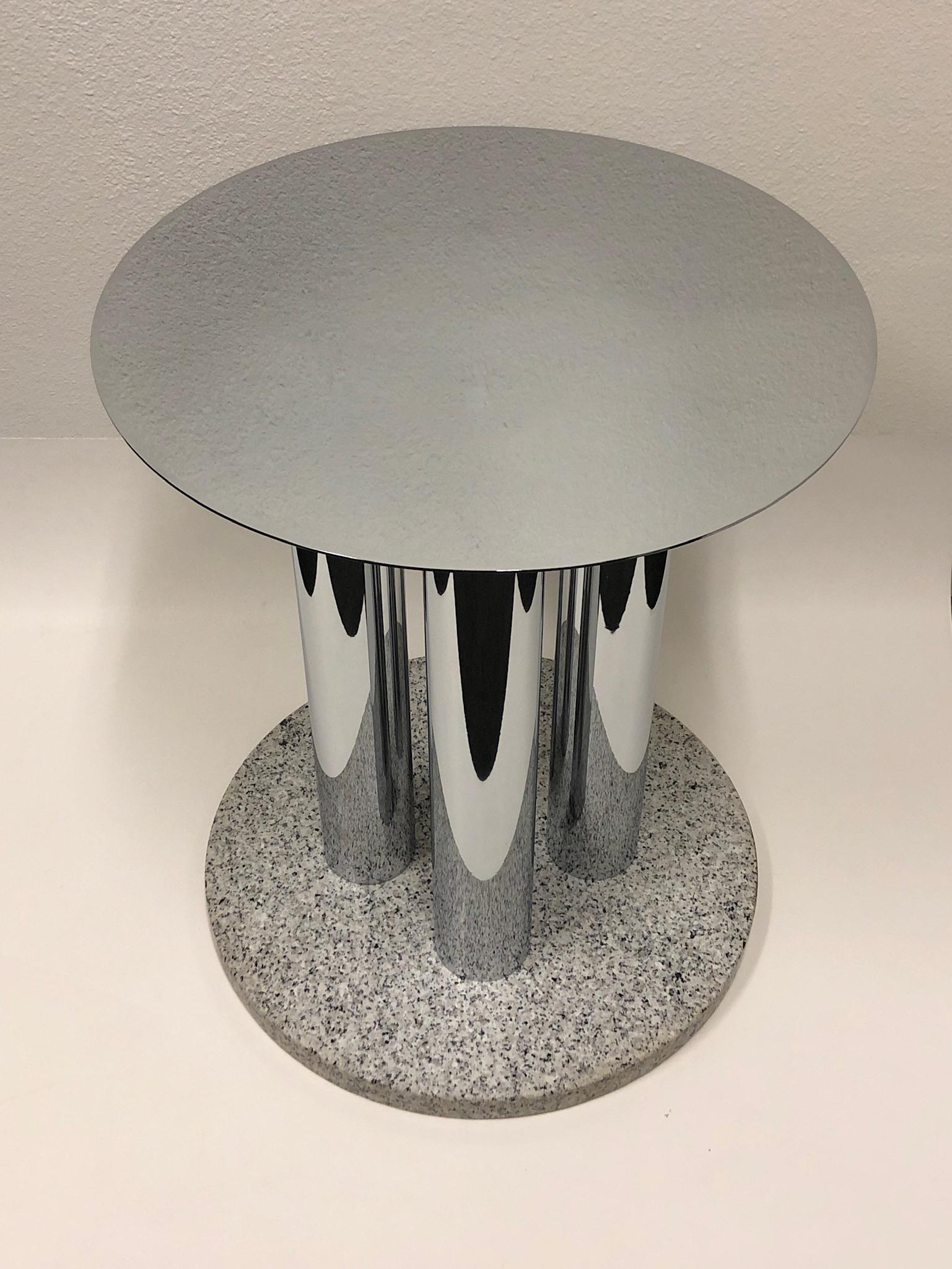 Modern Round Chrome and Granite Dining Table Base by Pace Collection For Sale