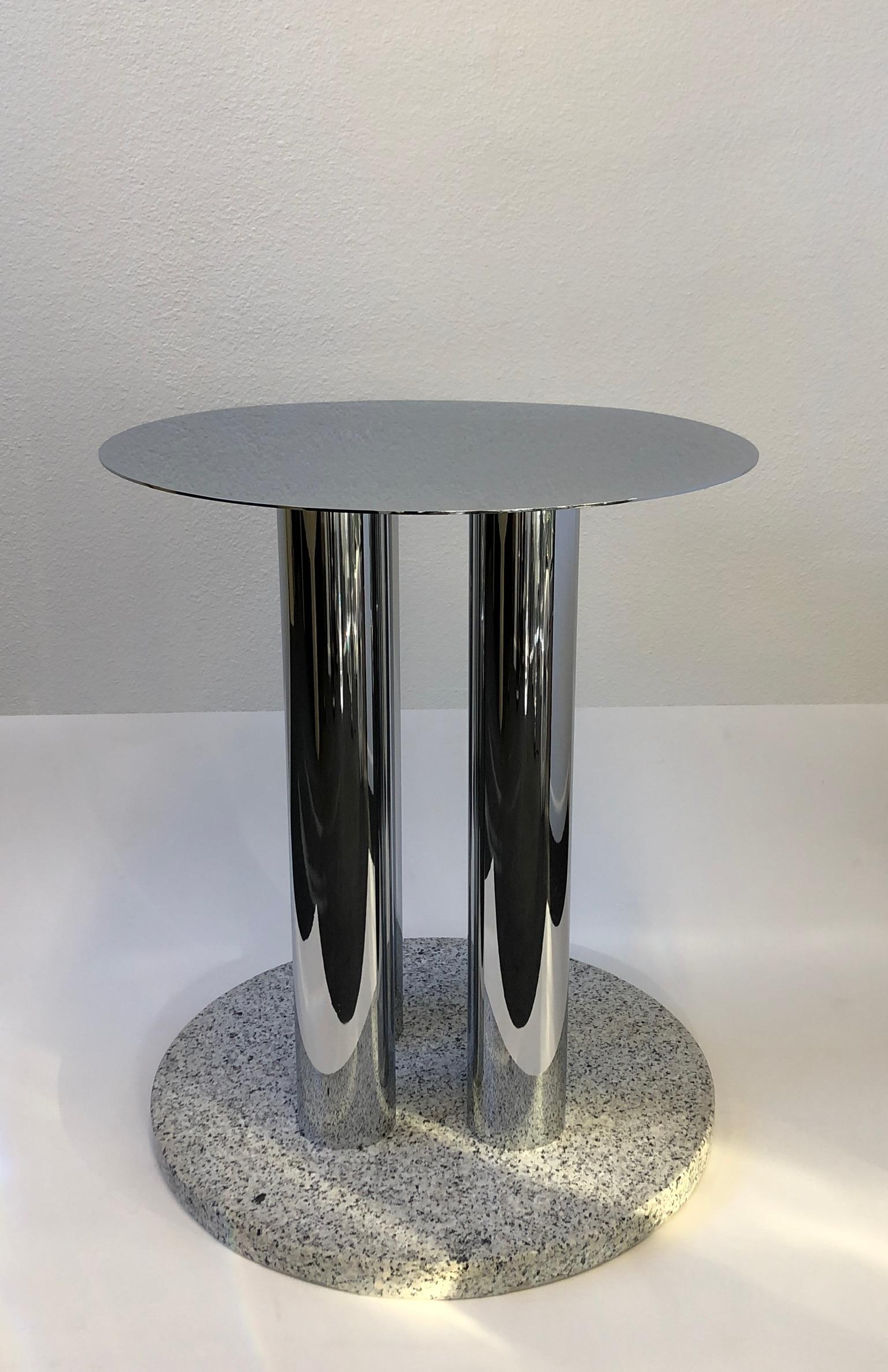 American Round Chrome and Granite Dining Table Base by Pace Collection For Sale