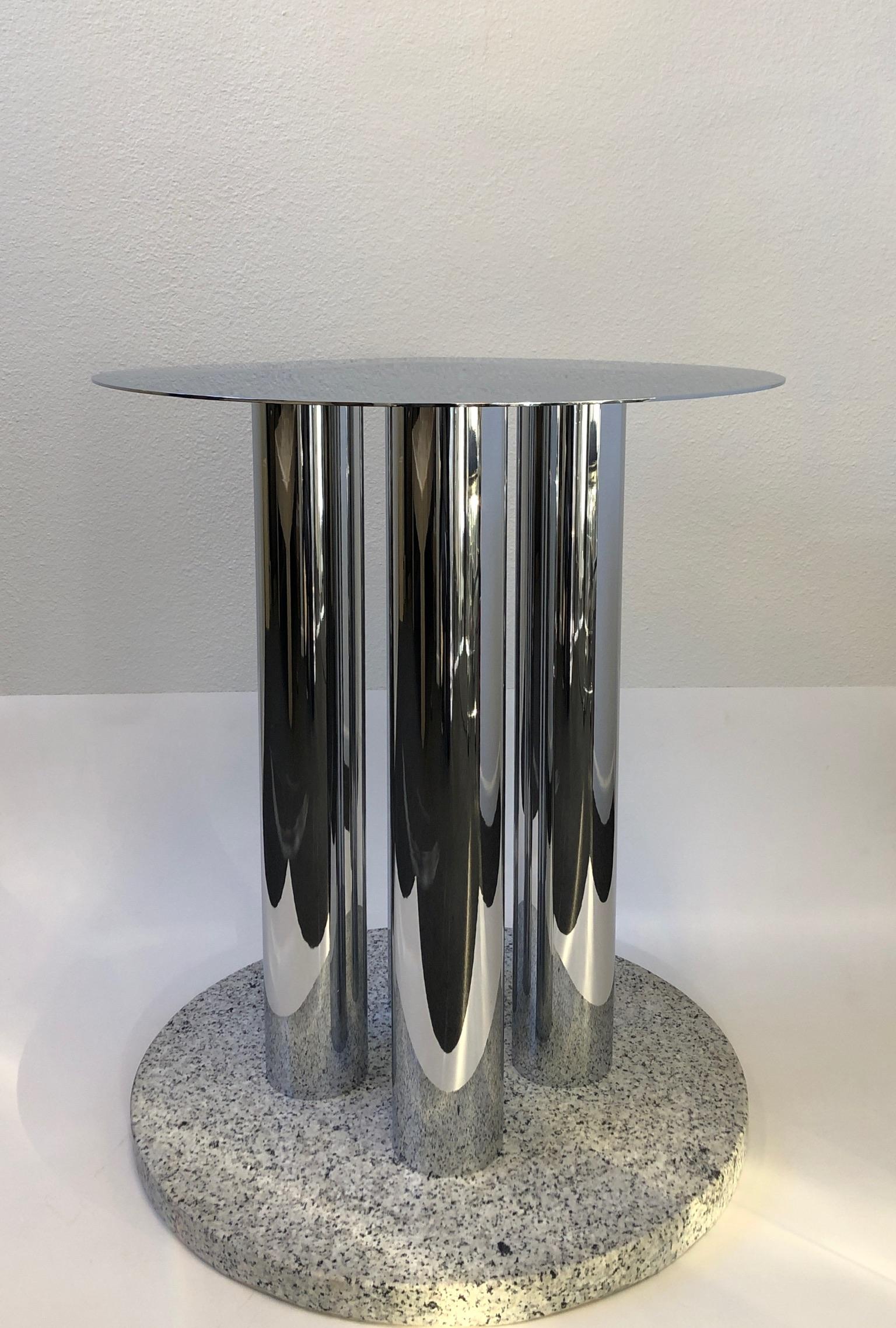Hand-Crafted Round Chrome and Granite Dining Table Base by Pace Collection For Sale