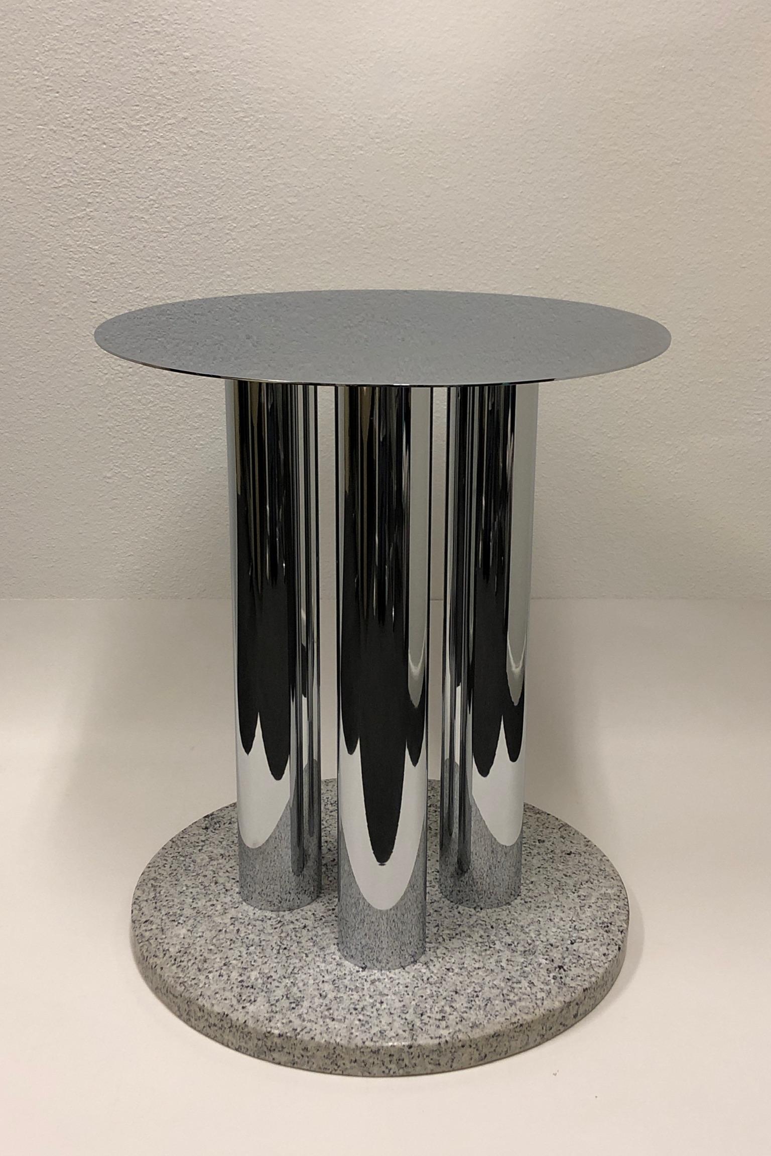 Late 20th Century Round Chrome and Granite Dining Table Base by Pace Collection For Sale