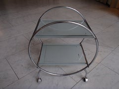 Round Chrome Art Deco Bar Cart Trolley with 2 Glass Shelves