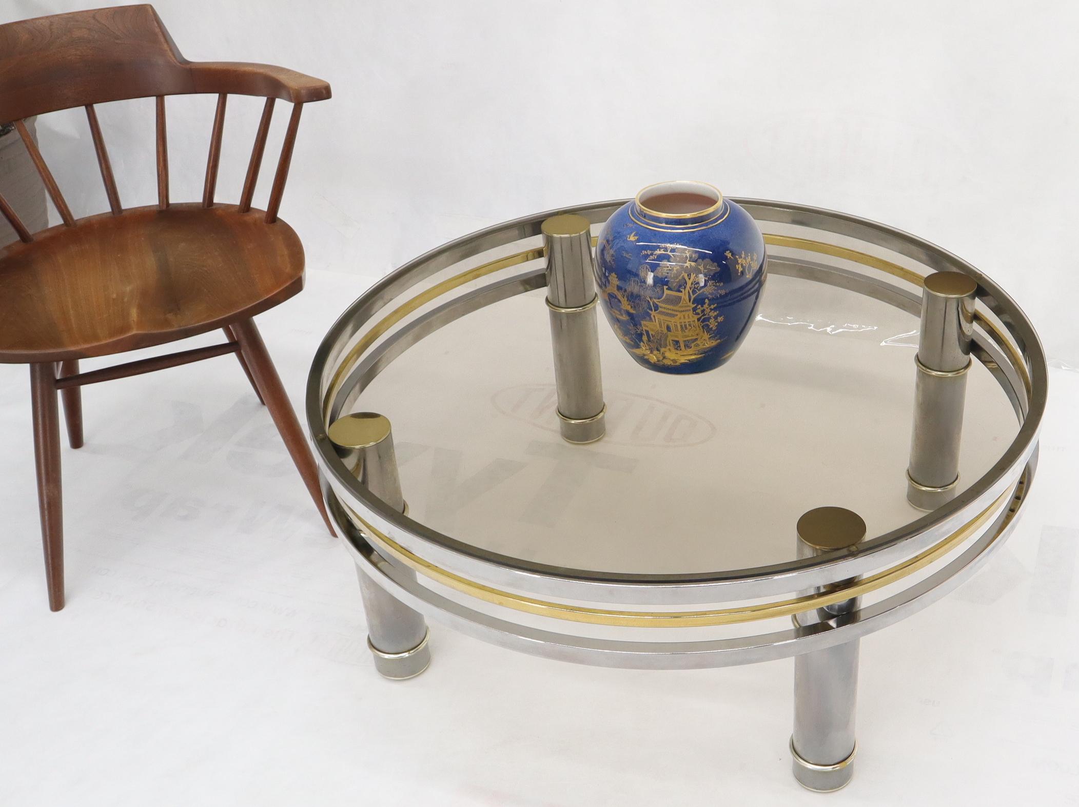 Mid-Century Modern chrome brass smoked glass top coffee table.