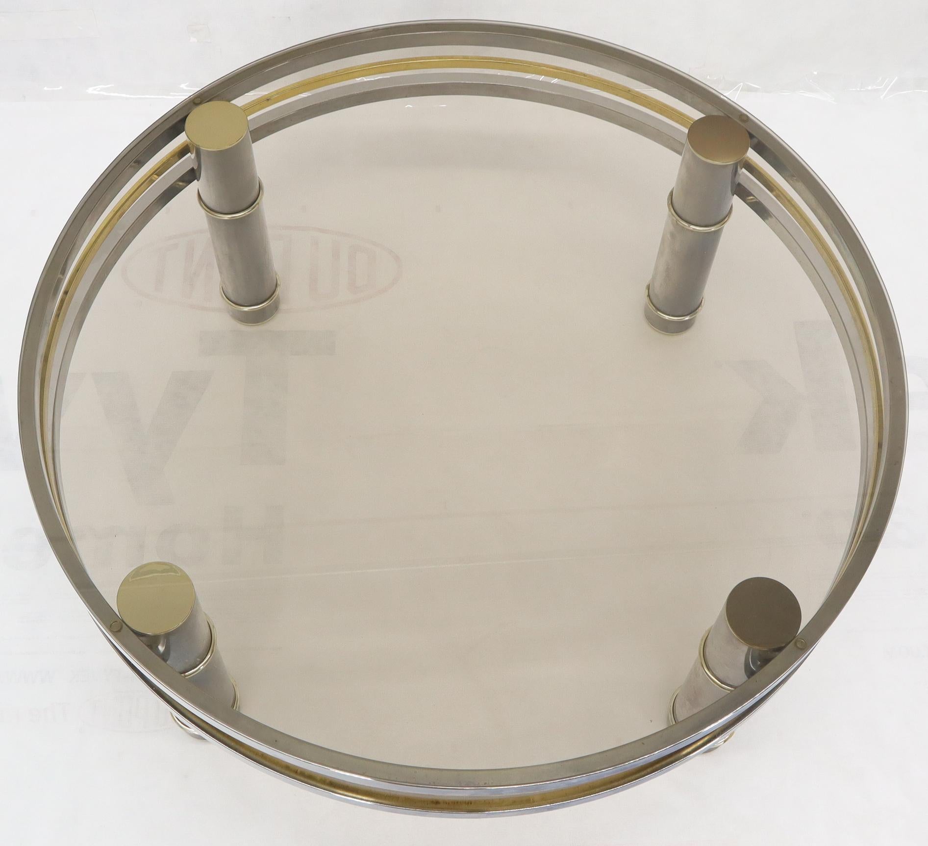 20th Century Round Chrome Brass Smoked Glass Mid-Century Modern Coffee Table