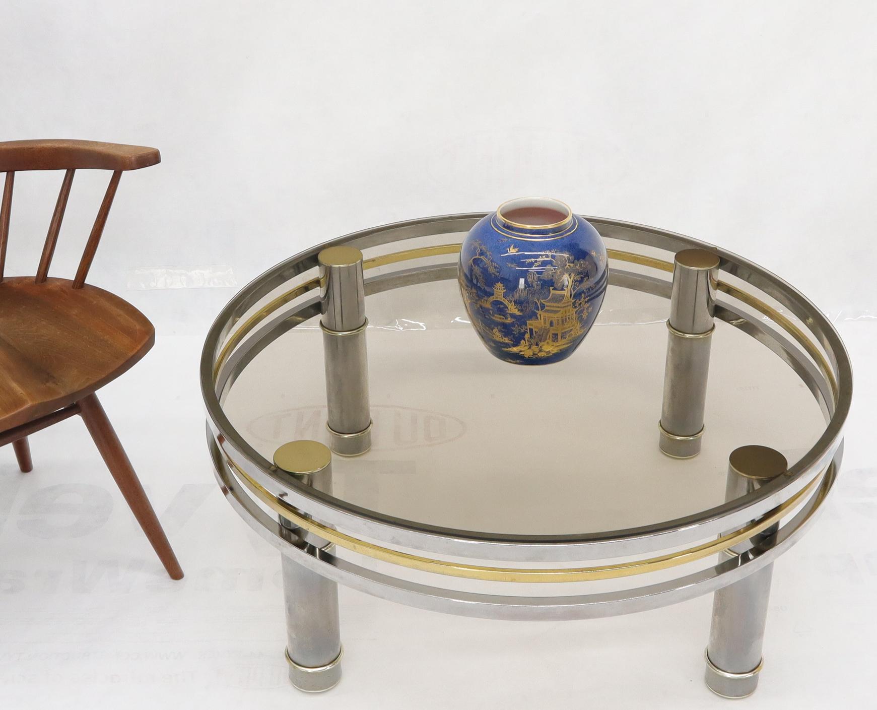 Round Chrome Brass Smoked Glass Mid-Century Modern Coffee Table 1