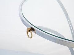 Round Chrome Gueridon with Brass Accents and Glass Top