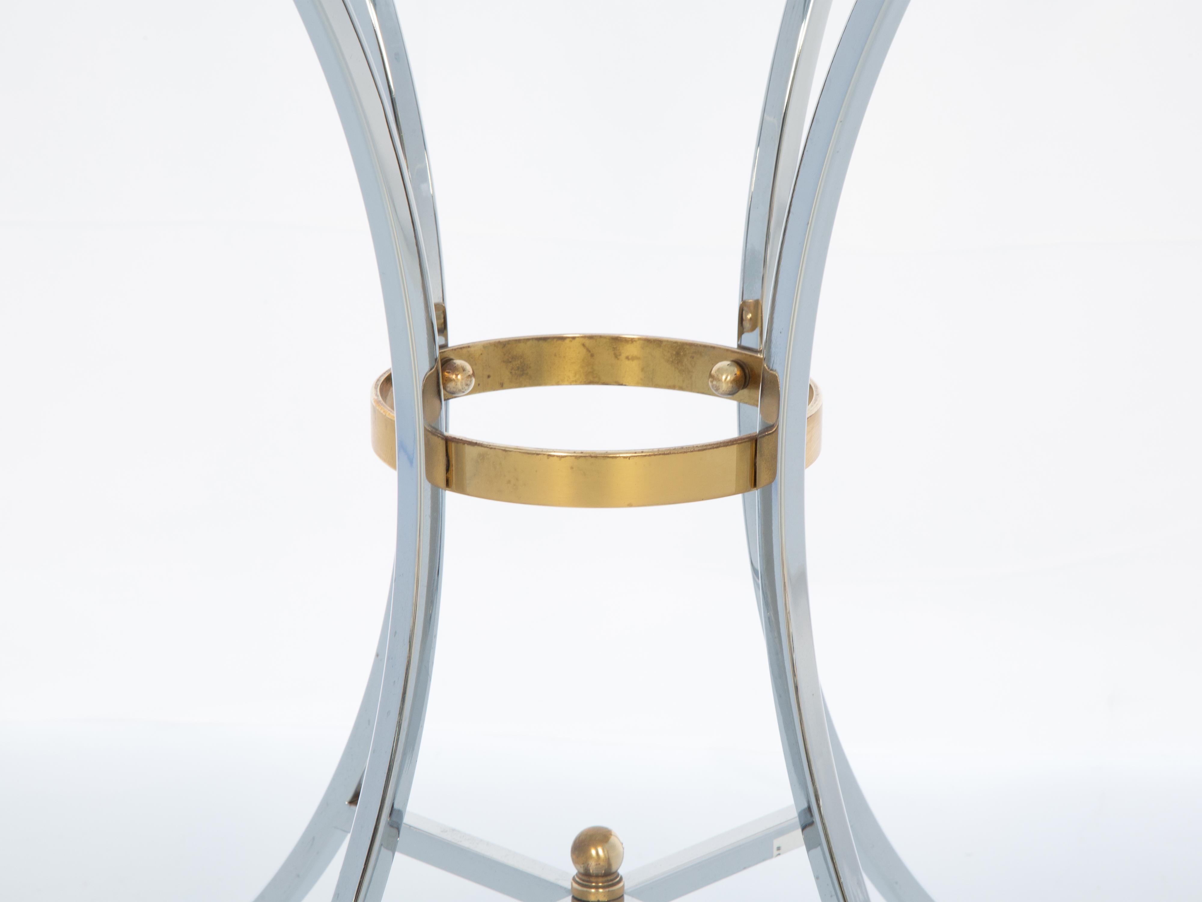 20ième siècle Gueridon rond en chrome avec accents en laiton et dessus en verre en vente