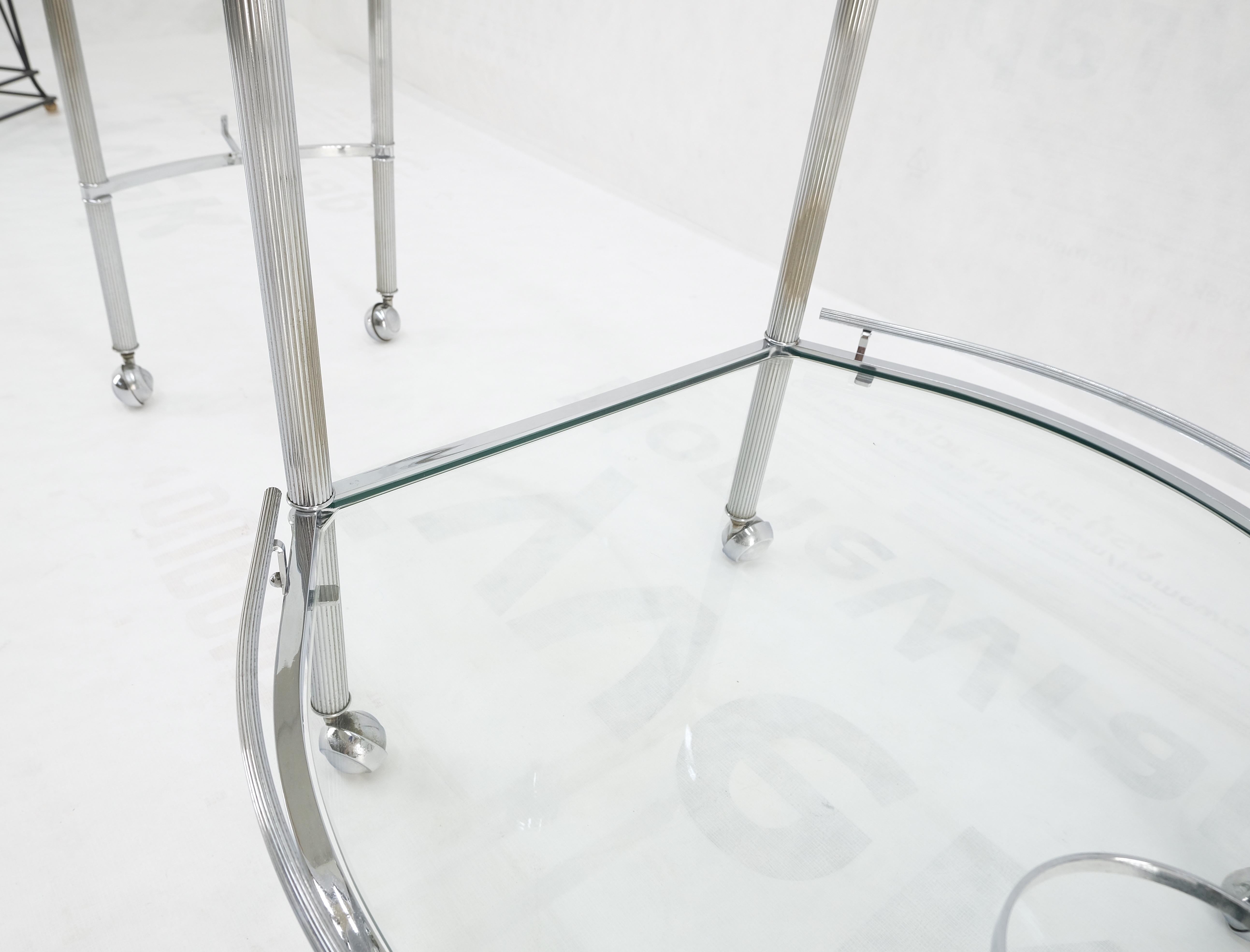 Round Chrome Mid-Century Modern Bauhaus Glass Top Serving Cart on Wheels Mint! For Sale 6