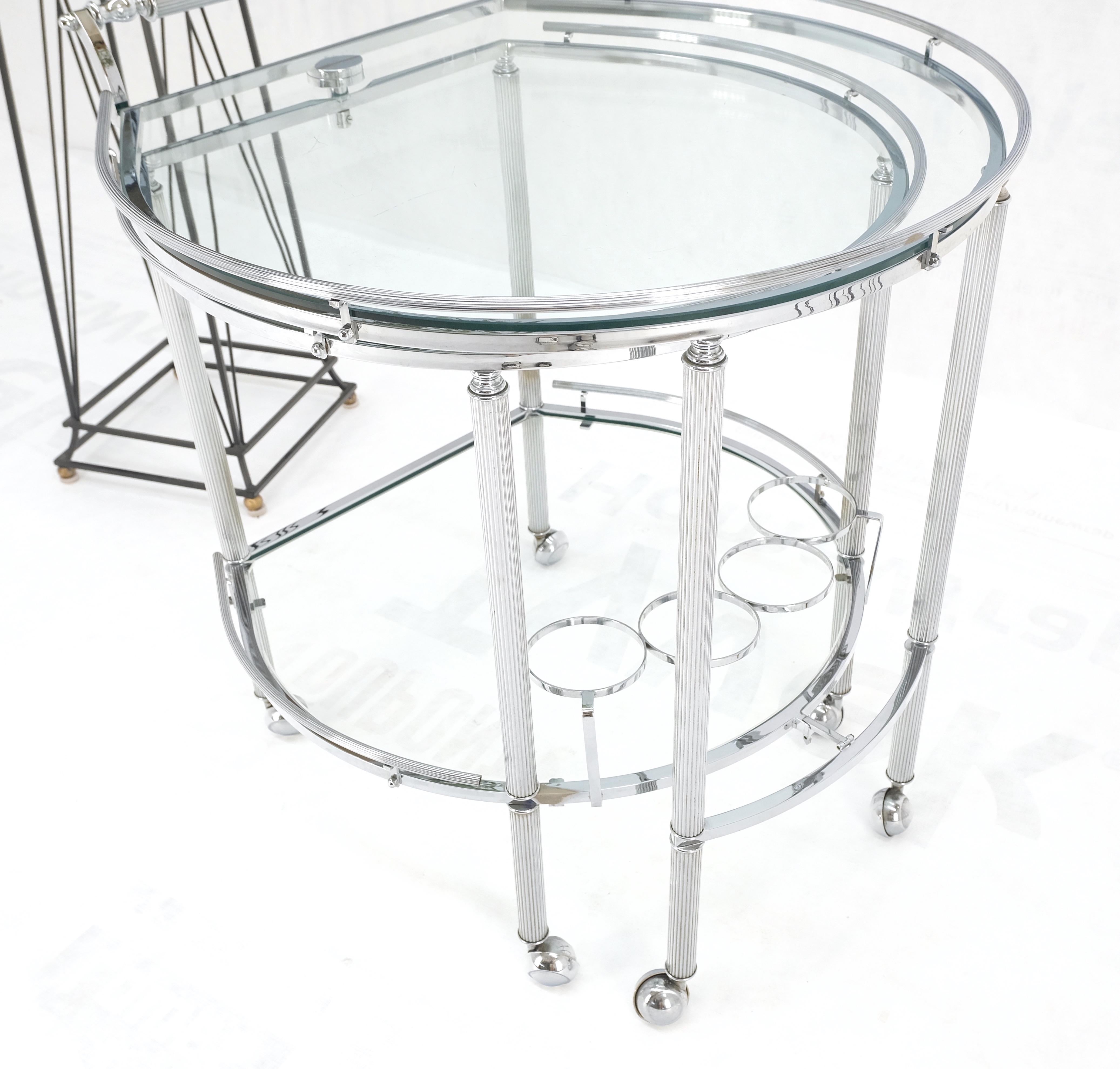 Round Chrome Mid-Century Modern Bauhaus Glass Top Serving Cart on Wheels Mint! For Sale 8
