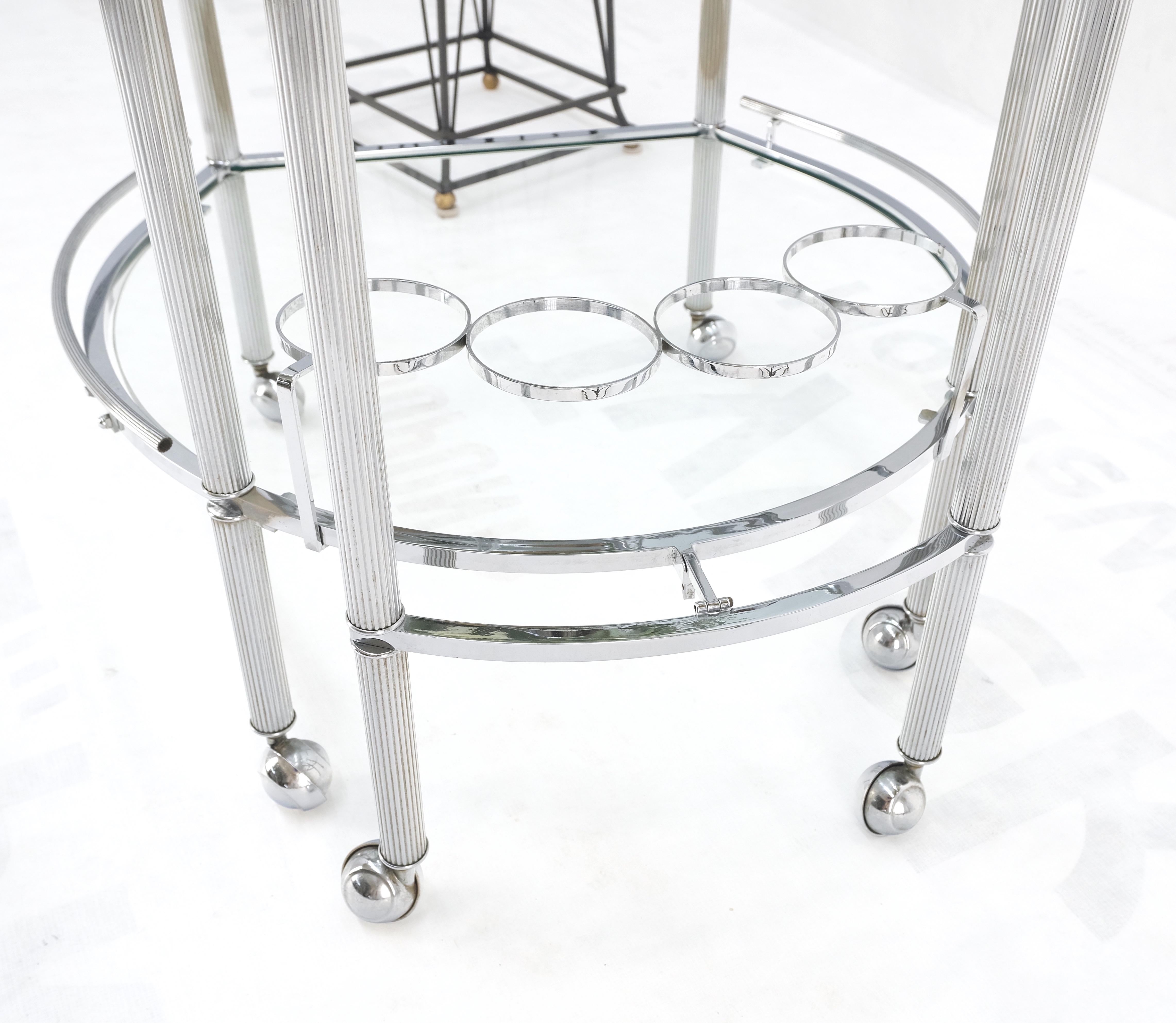 20th Century Round Chrome Mid-Century Modern Bauhaus Glass Top Serving Cart on Wheels Mint! For Sale
