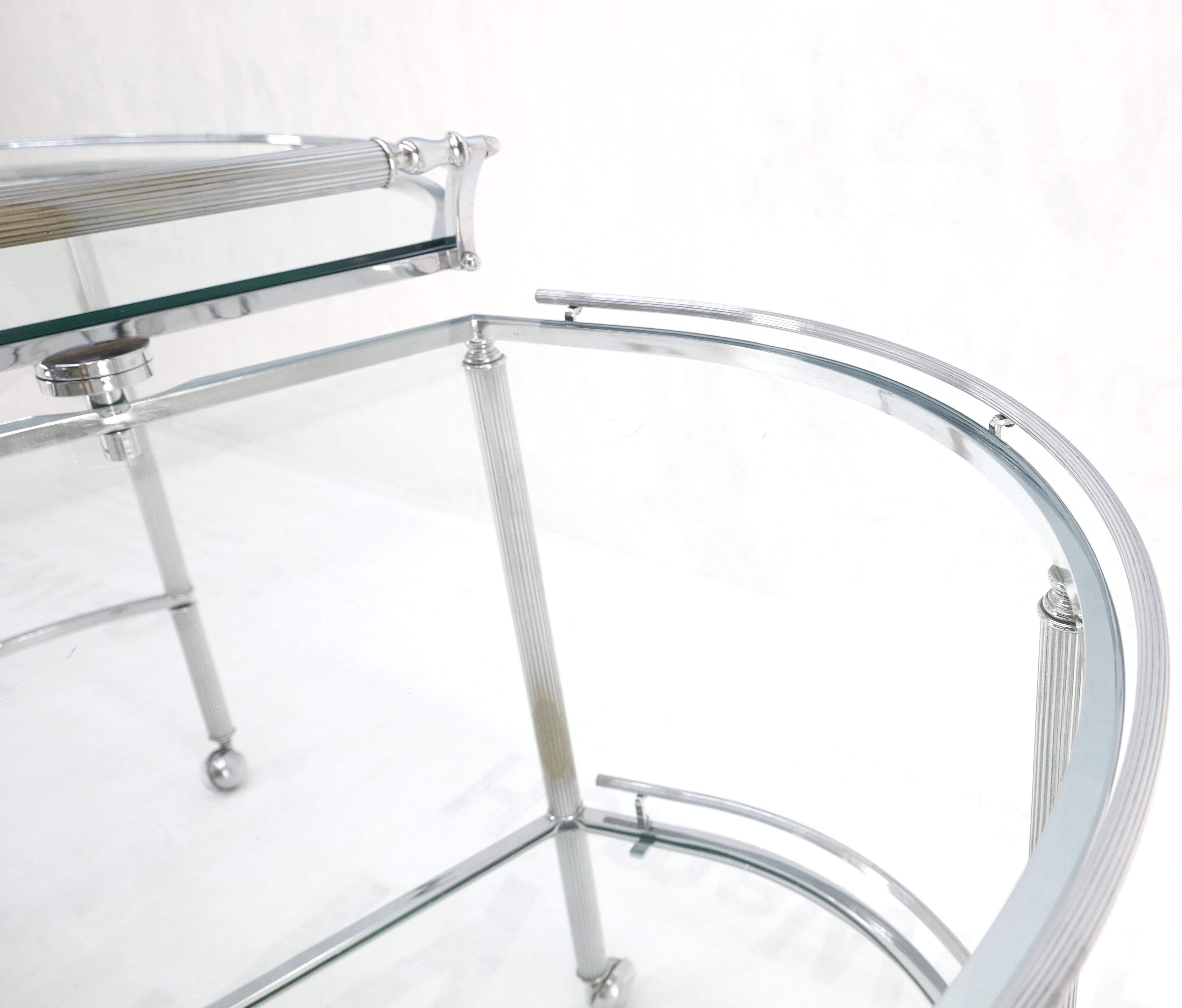 Round Chrome Mid-Century Modern Bauhaus Glass Top Serving Cart on Wheels Mint! For Sale 2