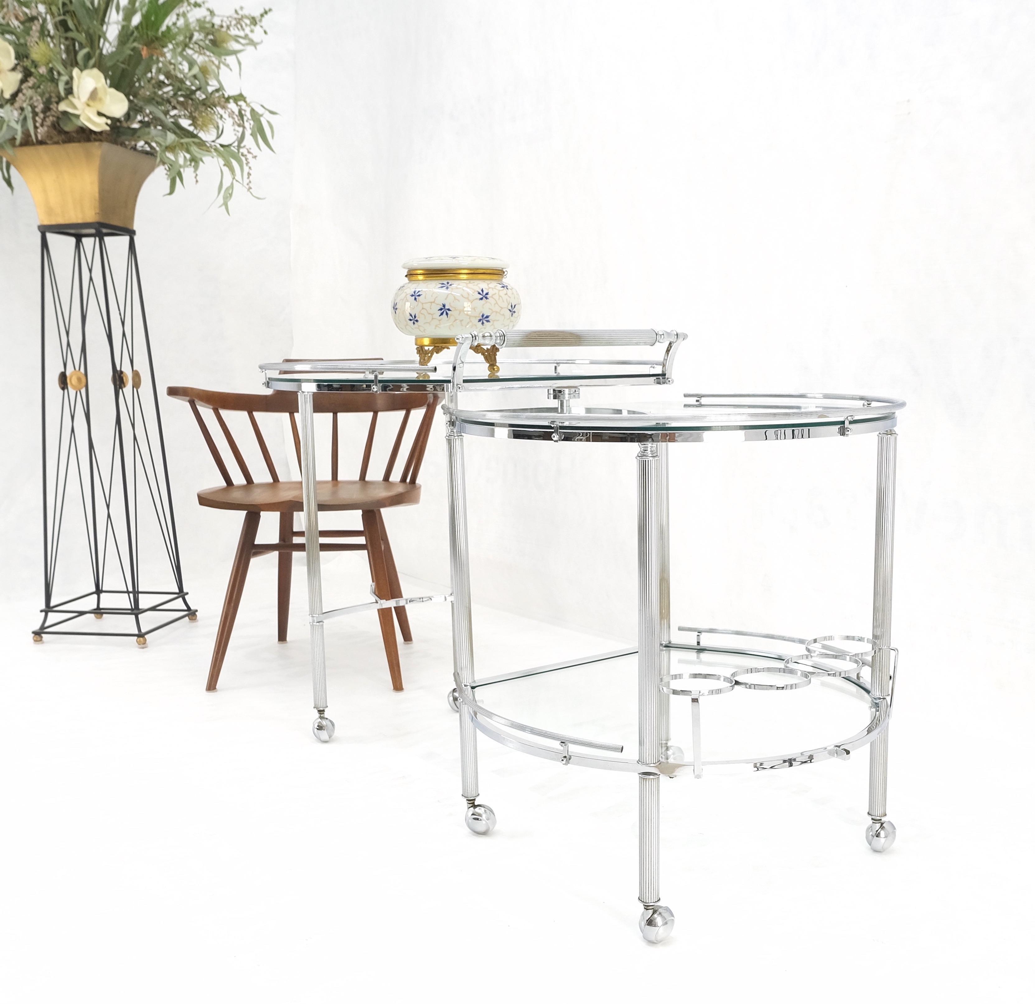 Round Chrome Mid-Century Modern Bauhaus Glass Top Serving Cart on Wheels Mint! For Sale 3