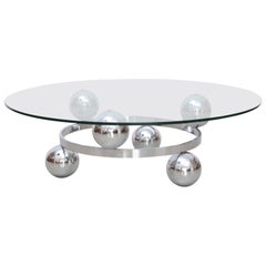 Retro Round Chrome Sputnik Atomic Coffee Table with Glass Top