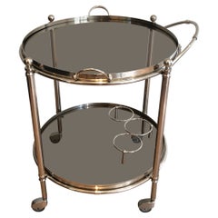 Round Chromed Metal Bar Cart. French Work. Circa 1970