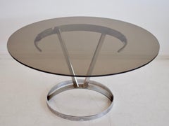 Round Chromed Steel and Glass Dining Table by Boris Tabacoff