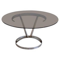 Round Chromed Steel and Glass Dining Table by Boris Tabacoff