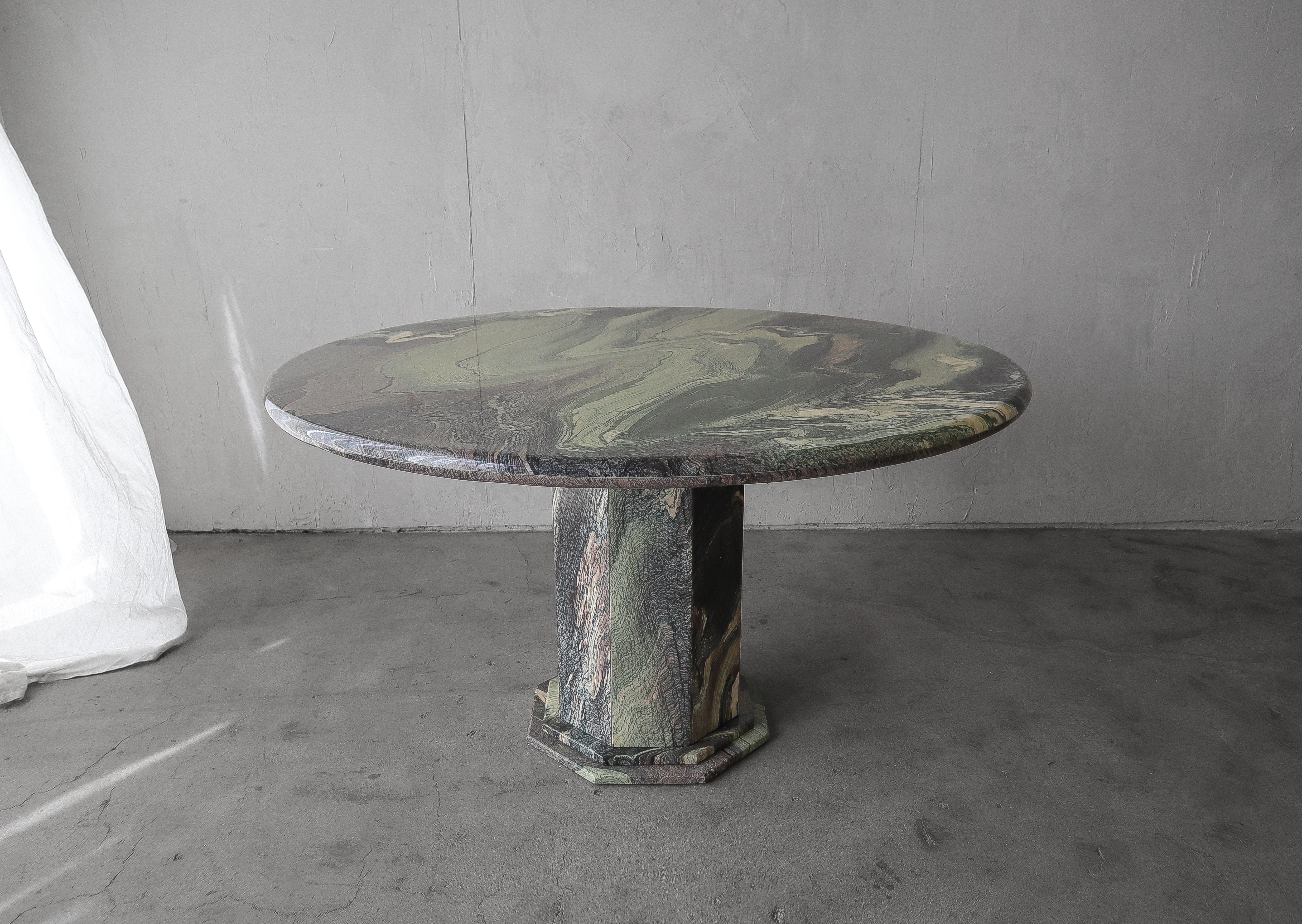 20th Century Round Cipollino Ondulato Swirled Marble Dining Table