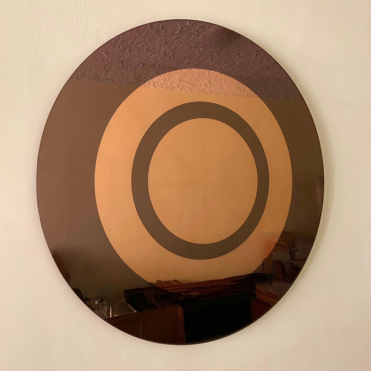 Round Circle Mirror Smoke and Gold Colored Glass by Cristal Art, Italy, 1970s For Sale 2