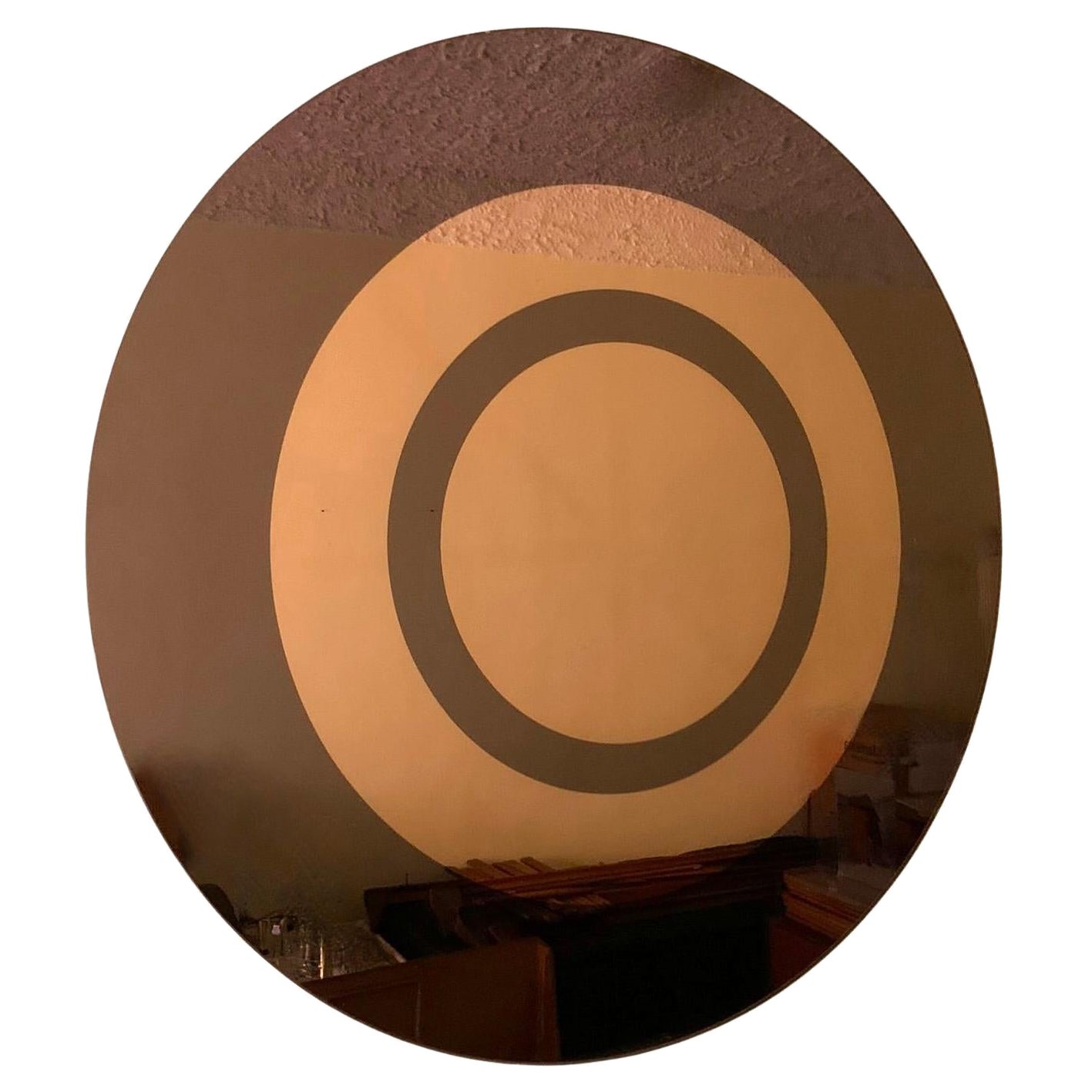 Runder Kreisspiegel aus Rauchglas und goldfarbenem Glas von Cristal Art, Italien, 1970er Jahre im Angebot