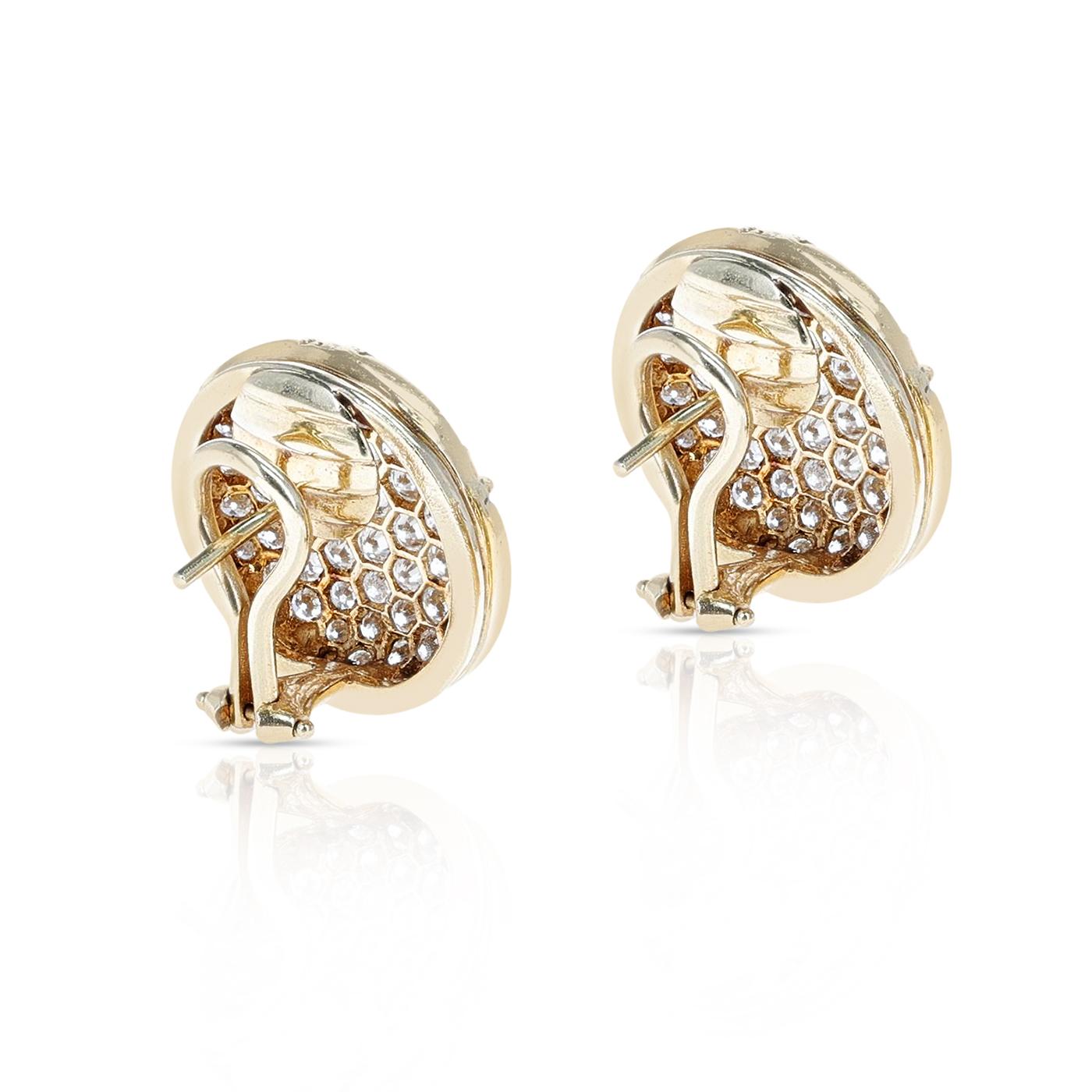 Women's or Men's Round Circular 4.50 carat Diamond Earrings, 14K Yellow Gold For Sale