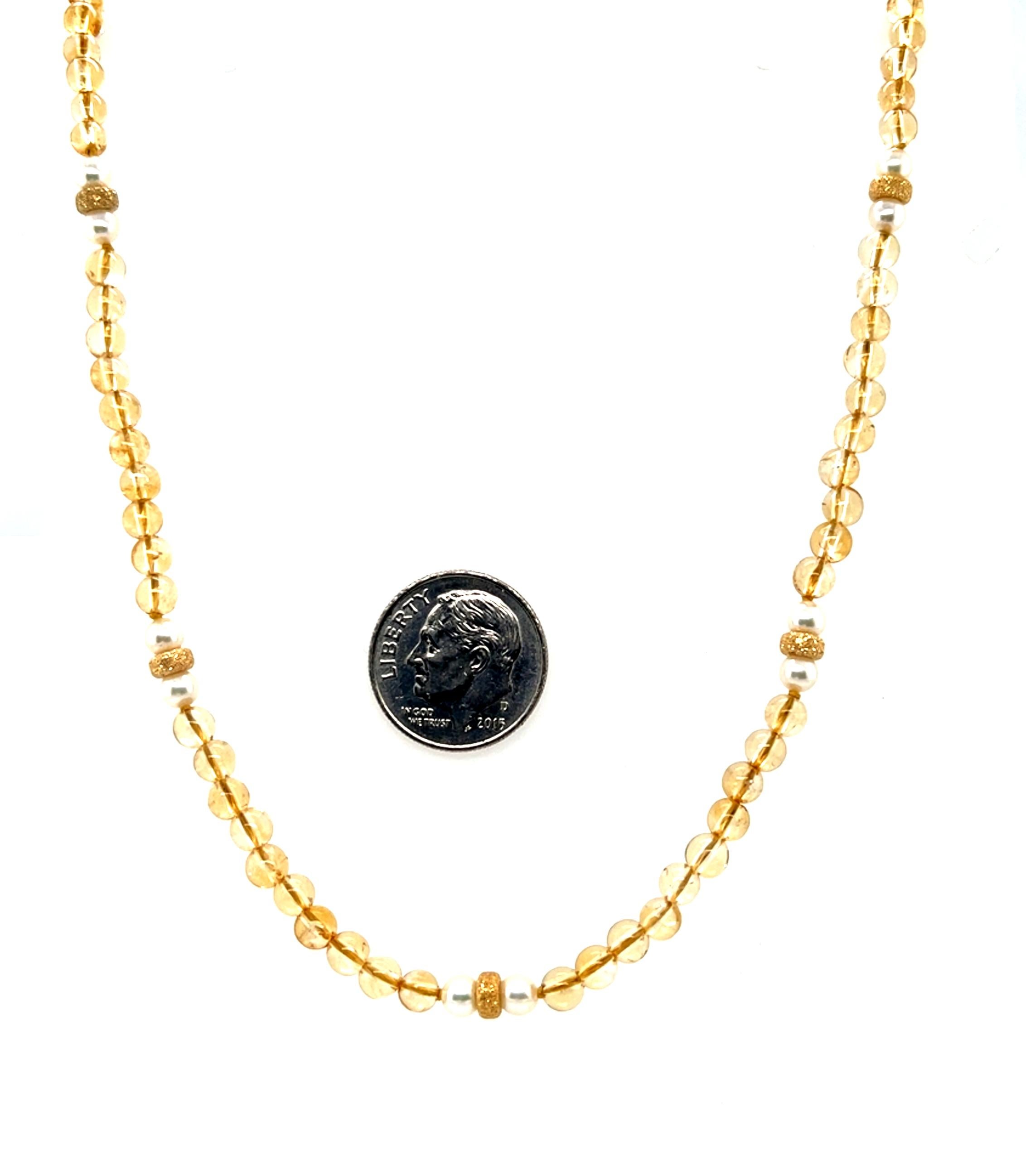 Collier de perles et de citrines rondes avec accents en or jaune, 18,5 pouces Neuf - En vente à Los Angeles, CA