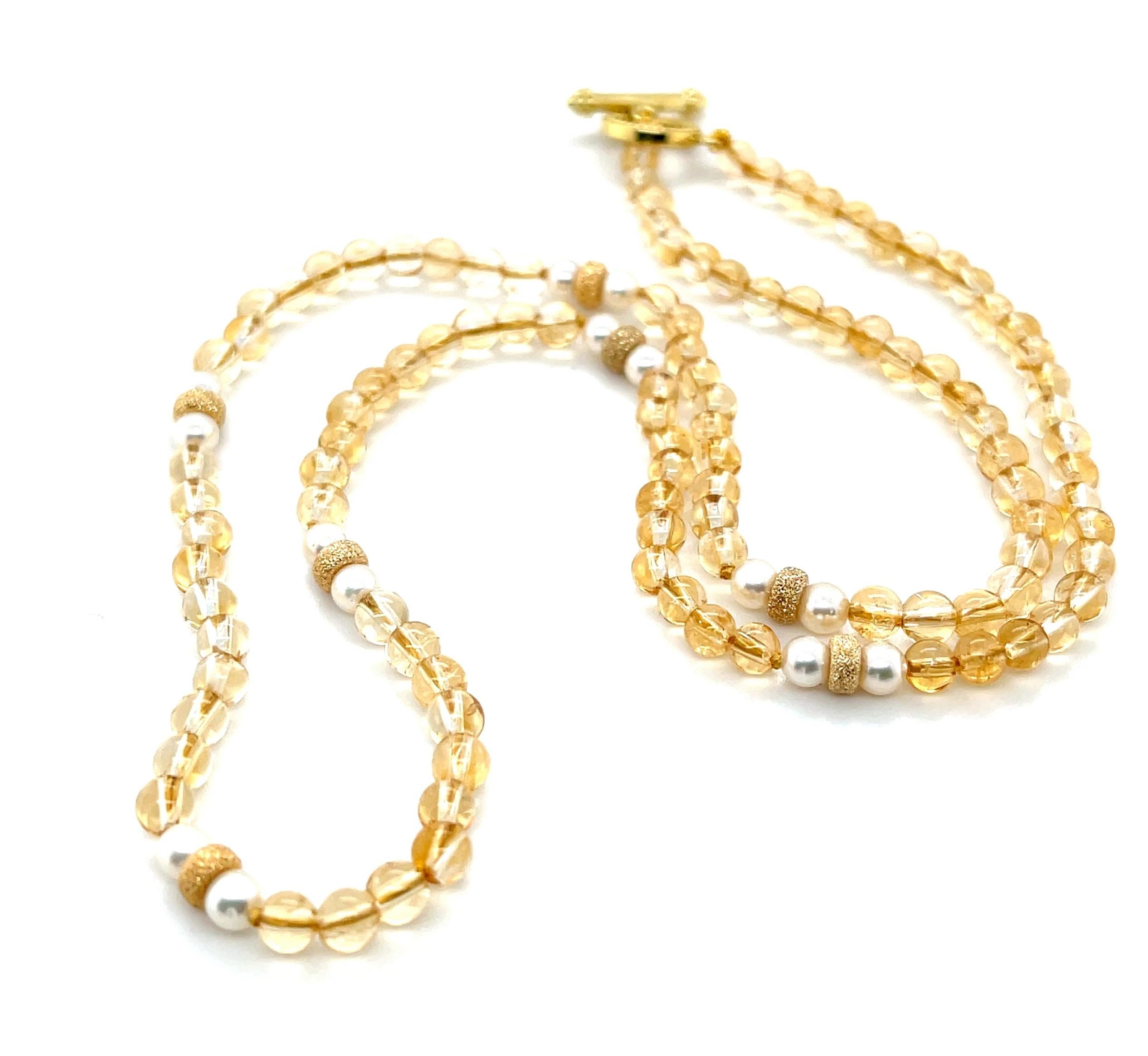 Collier de perles et de citrines rondes avec accents en or jaune, 18,5 pouces en vente 3