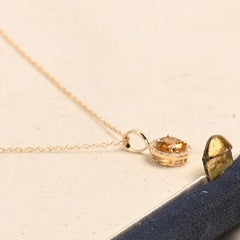 Citrine Pendant Necklace. 0.50ct Citrine Diamond Halo Necklace 14K Yellow Gold